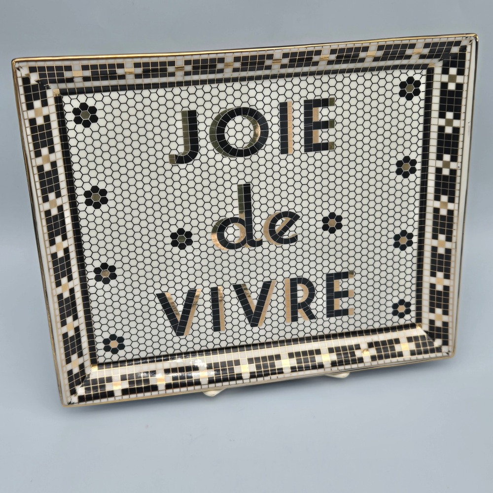 Anthropologie Bistro Tile French Paris Vanity Tray Joie De Vivre Ceramic 9.75"
